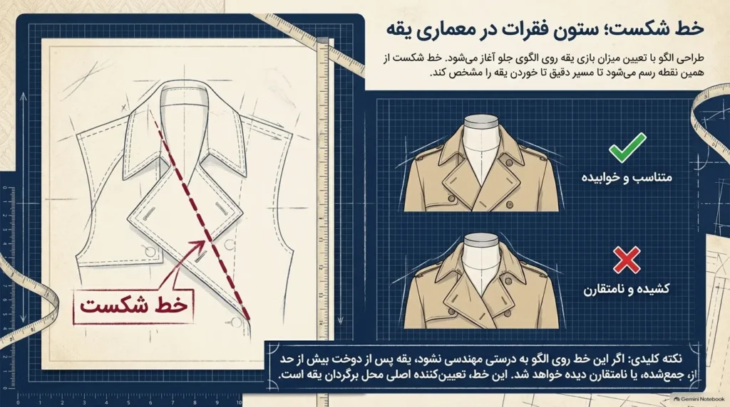 مشخص کردن خط شکست یقه انگلیسی بارانی