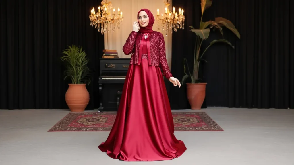 کت حجاب زنانه روی لباس مجلسی برای استایل رسمی و پوشیده