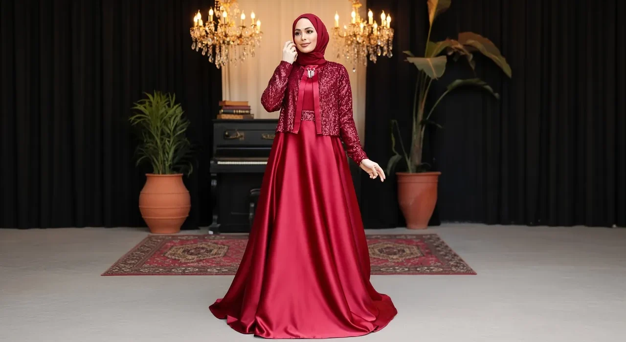 کت حجاب زنانه روی لباس مجلسی برای استایل رسمی و پوشیده