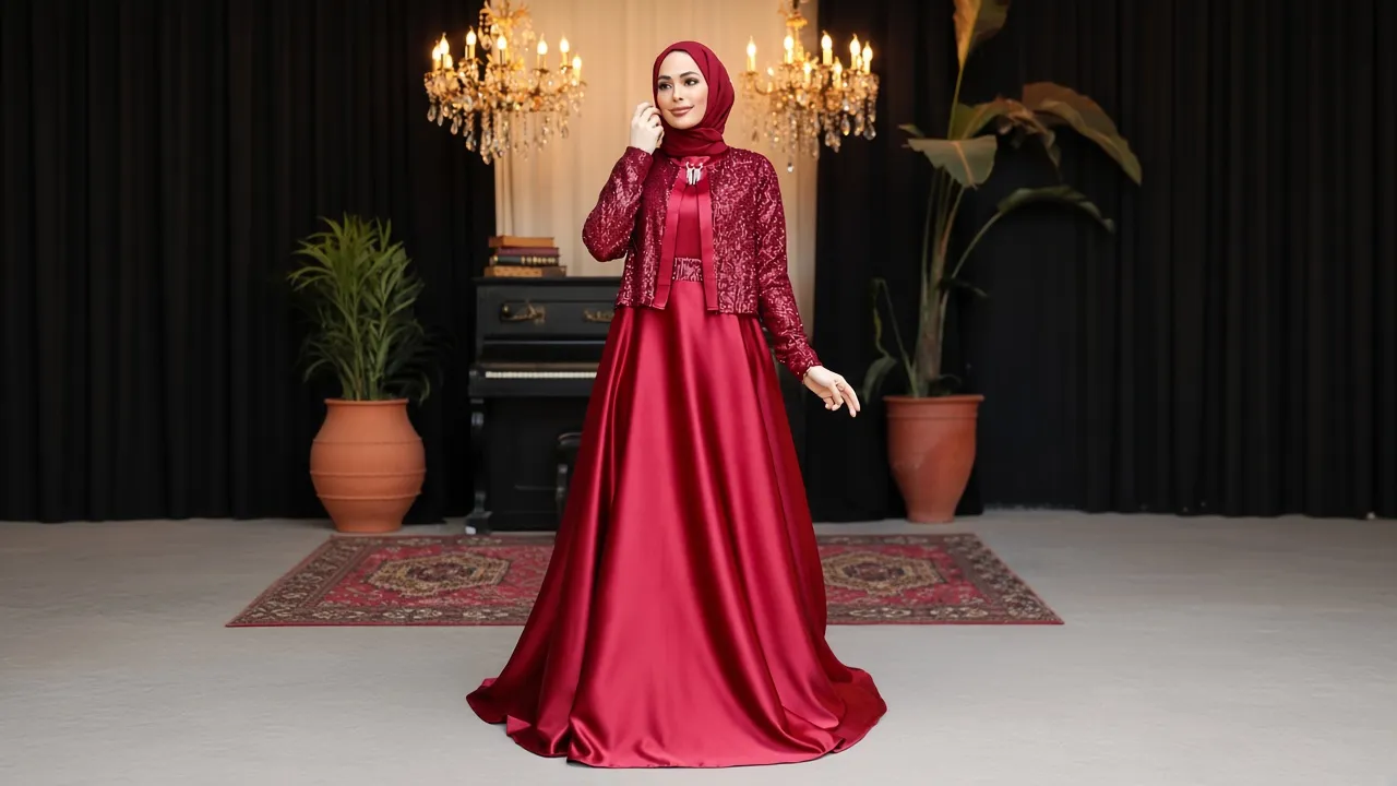کت حجاب زنانه روی لباس مجلسی برای استایل رسمی و پوشیده
