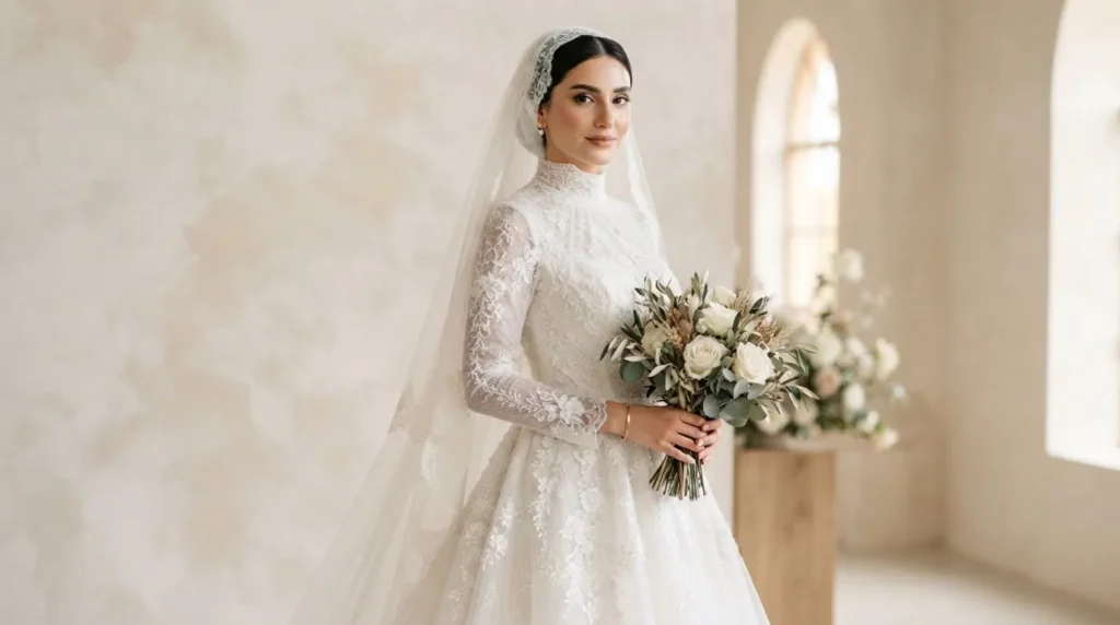 یقه حجاب عروس