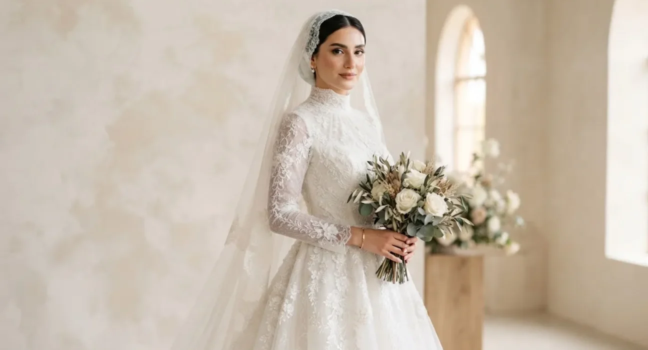 یقه حجاب عروس