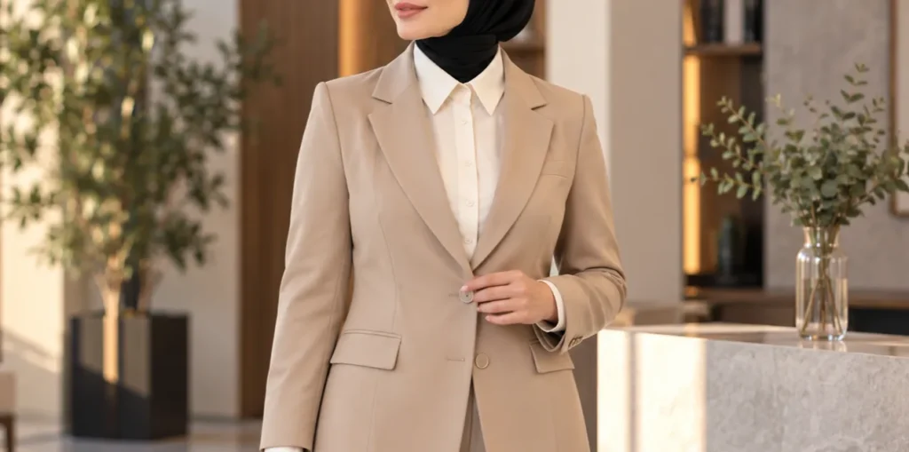 مانتو بژ یقه حجاب کرمی