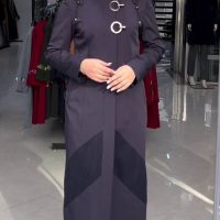 بارانی زنانه بلند کلاه بافت دار