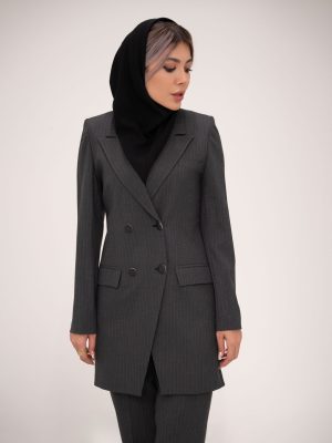 مانتو شلوار دیپلمات یقه بلیزری پایین کج