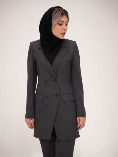 مانتو شلوار دیپلمات یقه بلیزری پایین کج