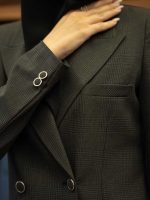 مانتو شلوار چهارخانه یقه بلیزری دو دکمه - Image 2
