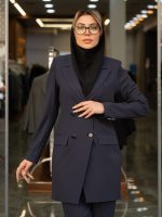 مانتو شلوار دیپلمات یقه بلیزری پایین کج - Image 3