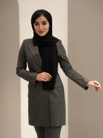 مانتو شلوار چهارخانه یقه بلیزری دو دکمه - Image 3