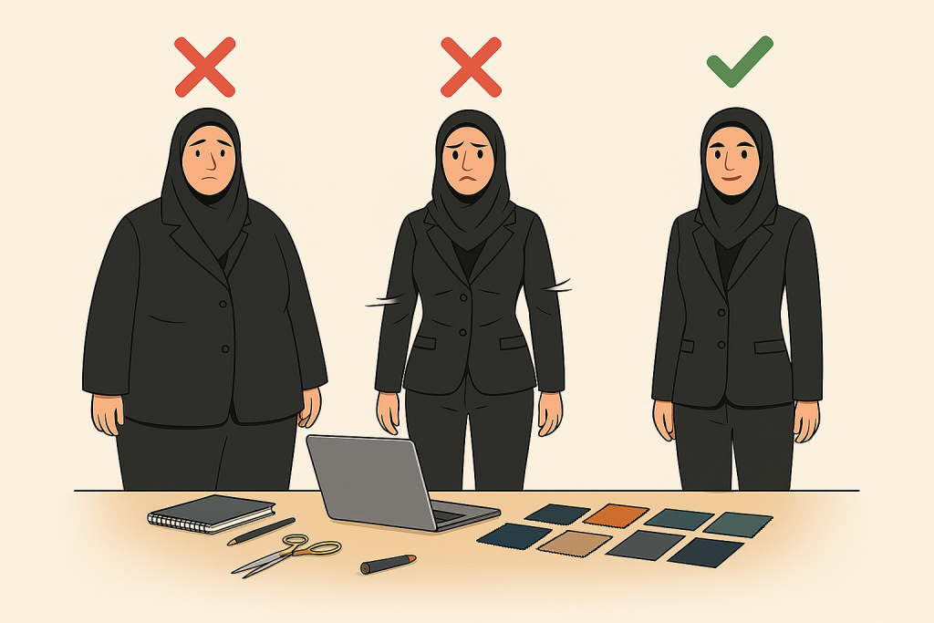 اهمیت اندازهگیری دقیق در خرید مانتو و شلوار اداری