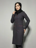 مانتو و شلوار پیردوپل یقه دلبری رنگ سرمه ای
