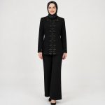 کت کرپ یقه گرد جواهر دوزی