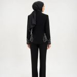 کرپ یقه گرد مروارید دوزی
