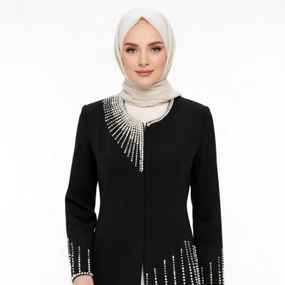 کت کرپ یقه گرد مروارید دوزی