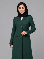 مانتو شلوار کرپ یقه گرد ساتن دار - Image 2