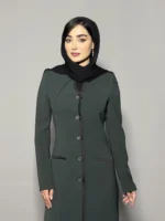 مانتو شلوار کرپ یقه گرد ساتن دار