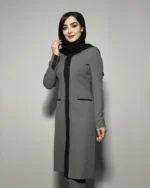 مانتو شلوار بزیاق ترک یقه گرد رنگ طوسی