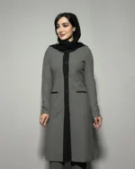 مانتو شلوار بزیاق ترک یقه گرد طوسی